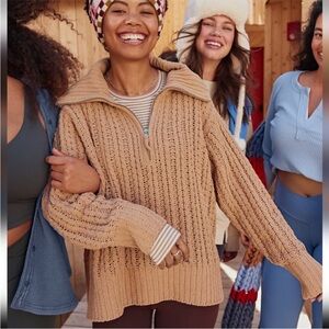 ▶️ Aerie ◀️ Oversized Cable Knit Quarter Zip Sweater Camel Brown Size Medium